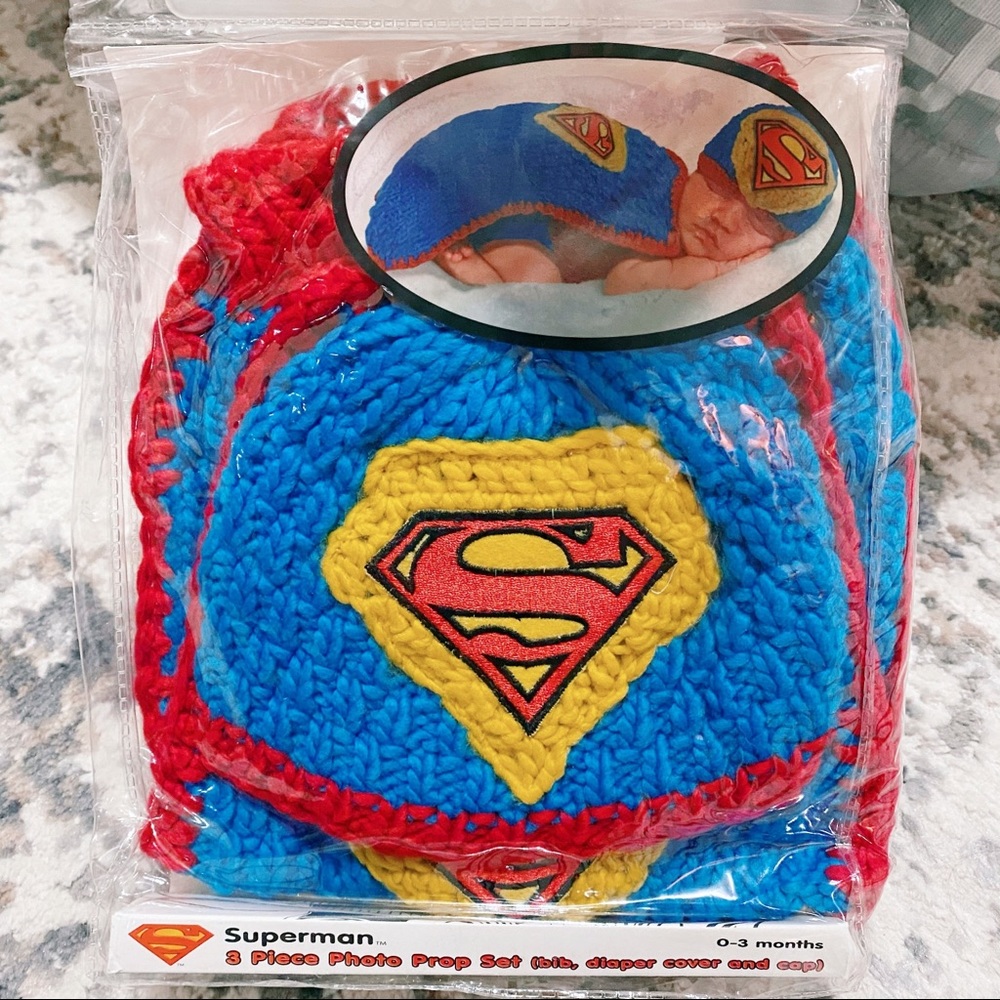 Superman 3 piece baby photo prop set 0-3 months